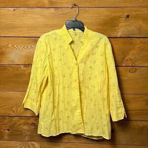 DRAPERS AND DAMONS Women’s YELLOW BLOUSE XL lightweight button up long sleeve‎